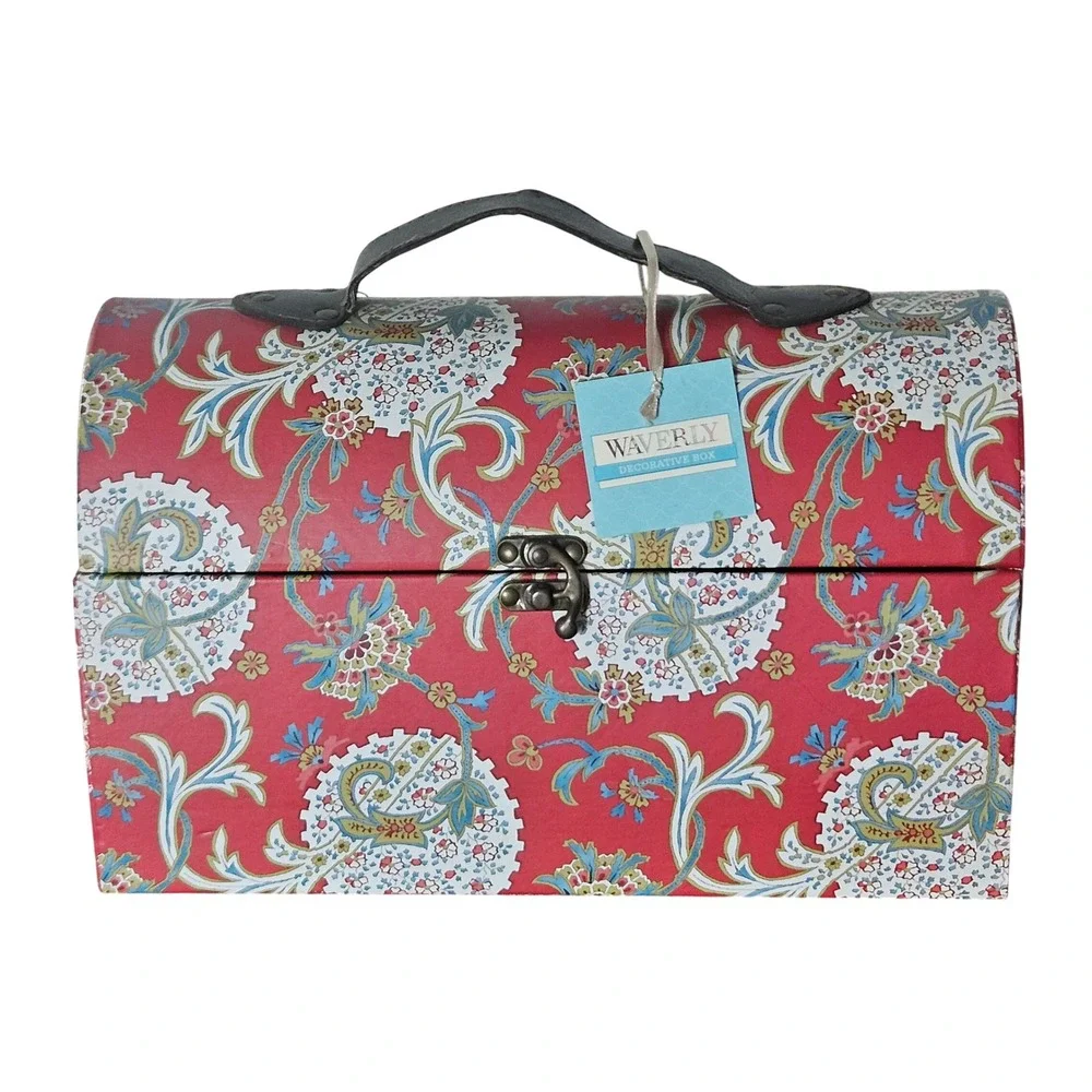 Waverly Red Paisley Floral Decorative Storage Box Trunk with Handle Latch NWT